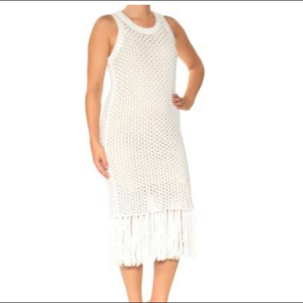 Michael Kors White Fringe Knit Sweater Dress